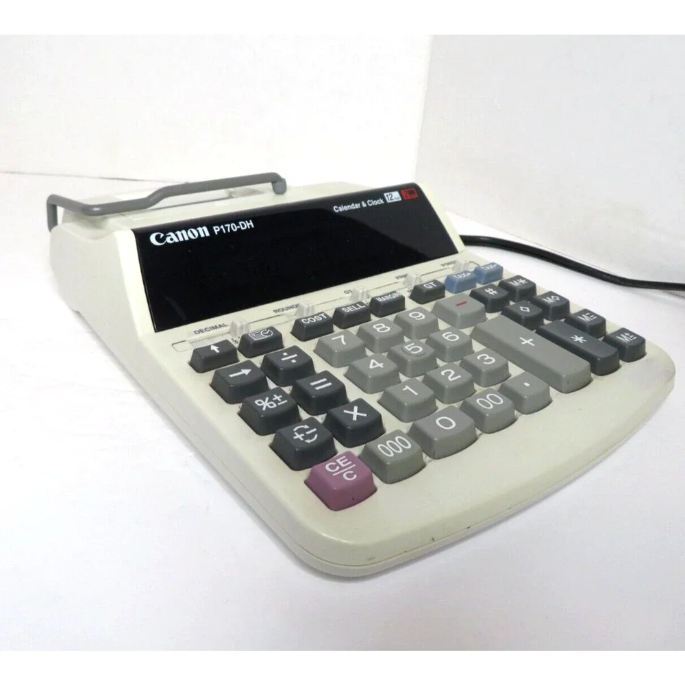 Canon P170-DH Desktop Printing Calculator 2 Color w/ Calendar & Clock - TESTED